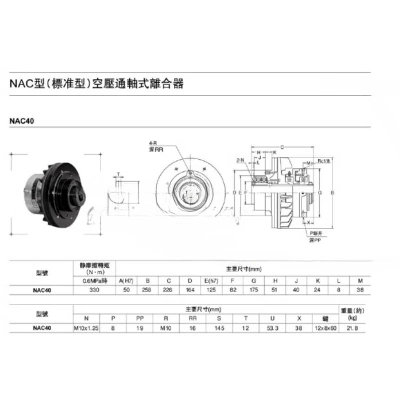 NAC-2/5/10/20/40/60 (standard) air pressure through shaft clutch