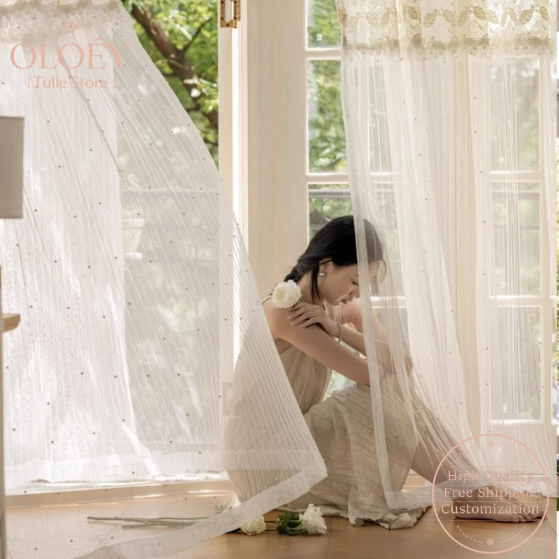 Patchwork Curtains for Living Room French Style Romantic Sheer Gauze Vintage Elegant Bedroom Drapes Lightweight Apricot White