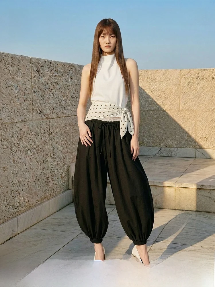 

H&M Women's Bubble Cloth Pants High Waist Wide Leg Loose Fit Retro Style Spring Summer New Collection Floral Print Trousers