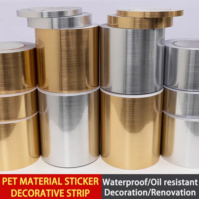 

50M Per Roll Golden Silvery Piece PET Self-Adhesive Waterproof And Oil Resistant Wall Sticker Waistline Sticker Decorative Strip