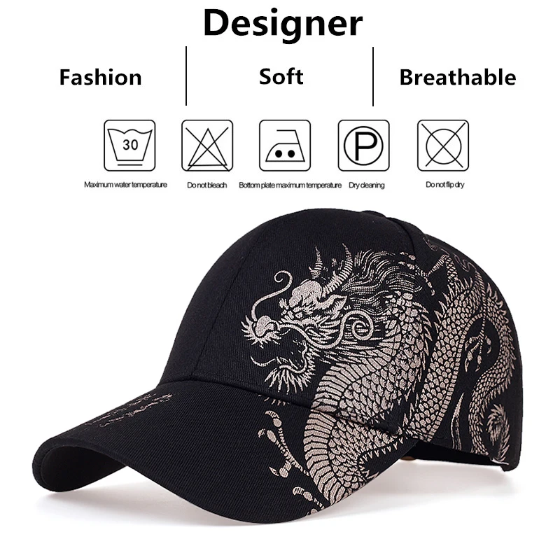 Unisex Golden Dragon Printing Snapback Baseball Caps Spring and Autumn Outdoor Adjustable Casual Hats Sunscreen Hat