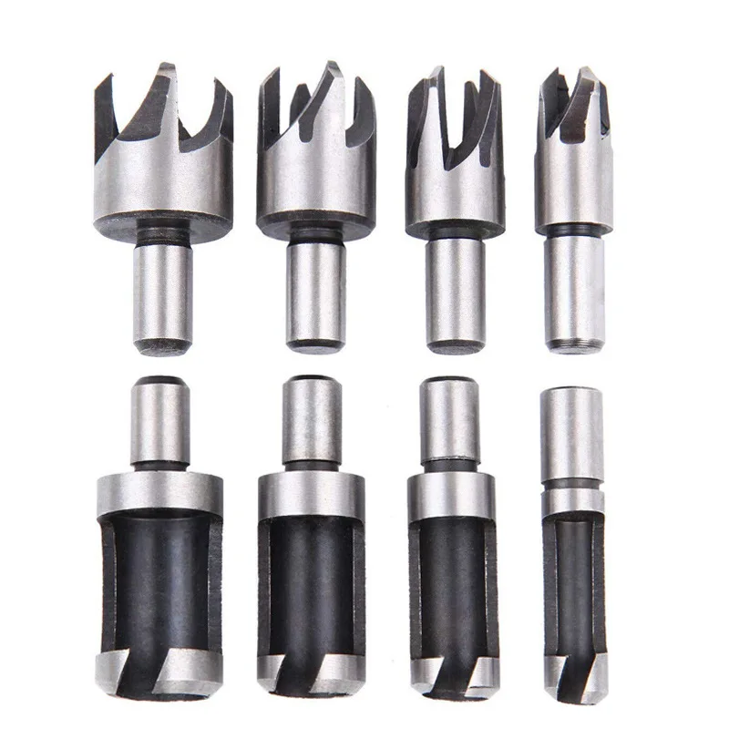 8 Stuks Houten Plug Cutter Boor Snijgereedschap Boor Set Rechte En Tapered Taper 5/8 "1/2" 3/8 "1/4" Houtbewerking Kurk Boor