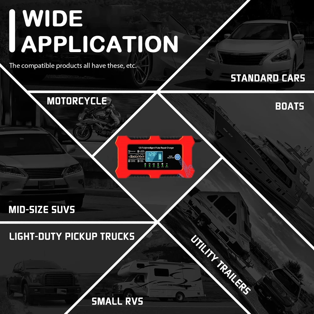 Auto-Batterieladegerät 12V 10A Intelligentes Pulsreparatur-Ladegerät mit LCD-Anzeige für Auto- und Motorradbatterien – Detail 2