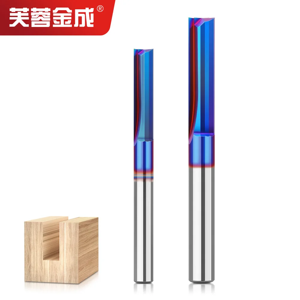 2-point Straight Knife Straight Slot Top Spiral Blue Nano Woodworking Straight Knife Solid Alloy Woodworking Milling Cutter