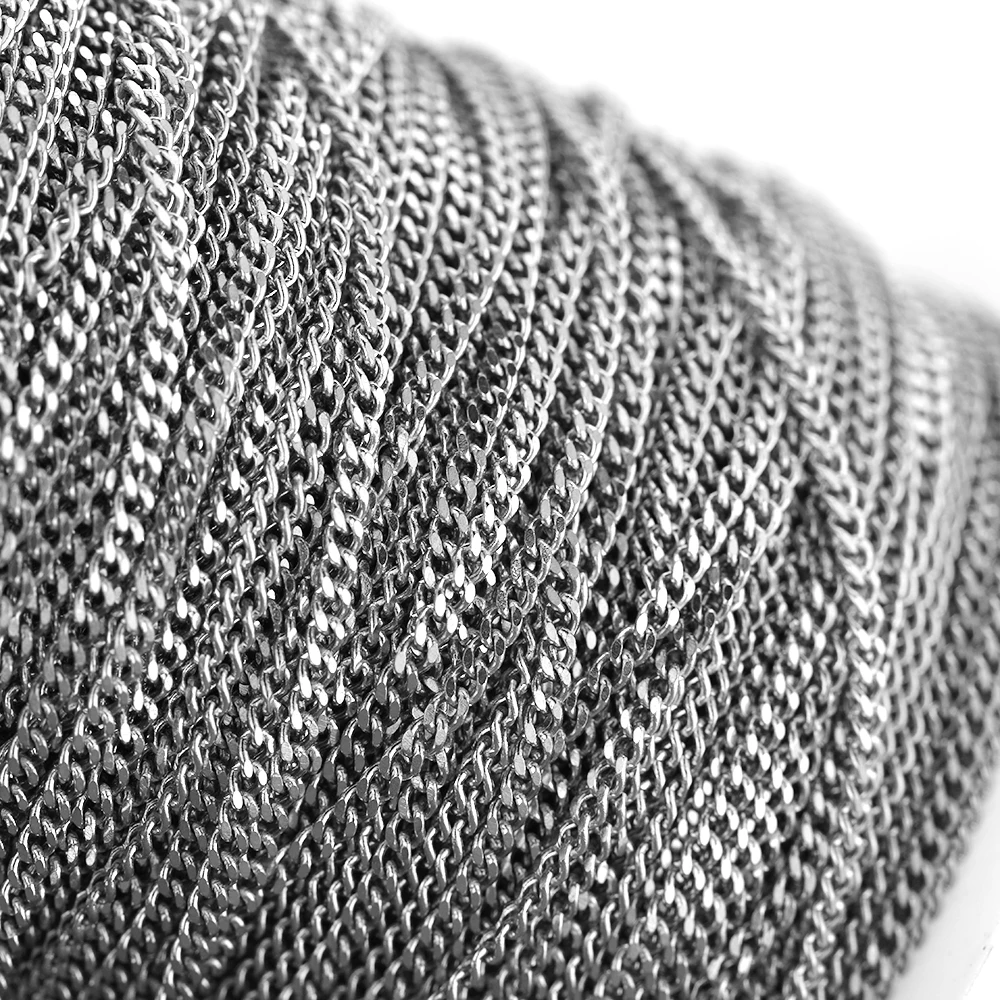 2 Meters Stainless Steel Gold Color Curb Cuban Link Chain Chokers for DIY Jewelry Making Necklace Findings Bracelets Body Chains