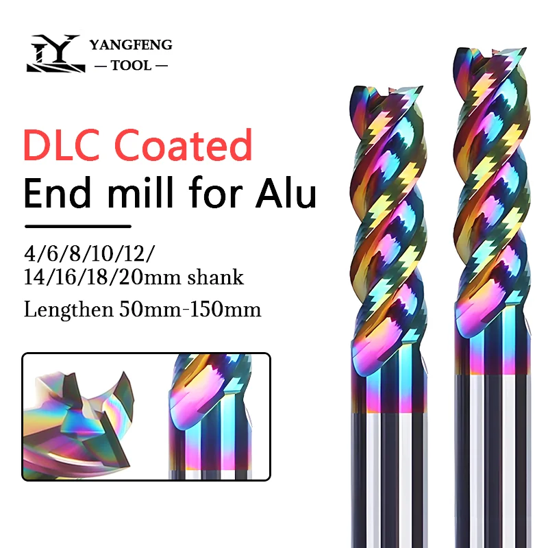 

3 Flute Aluminum Milling Cutter Tungsten Carbide 1-20mm DLC Coating U-Groove End Mill CNC Machining Tools for Cutting Al Copper