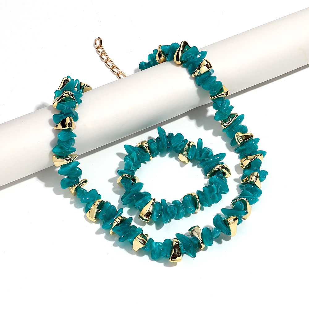 Boho Colorful Acrylic Irregular Stone Beads Necklace Bracelets Set
