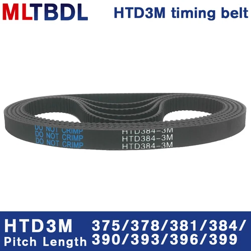 Correa de distribución HTD 3M 375/378/381/384/390/393/396/399mm 6/9/10/15mm de ancho correa dentada de goma paso de correa síncrona de bucle cerrado 3mm