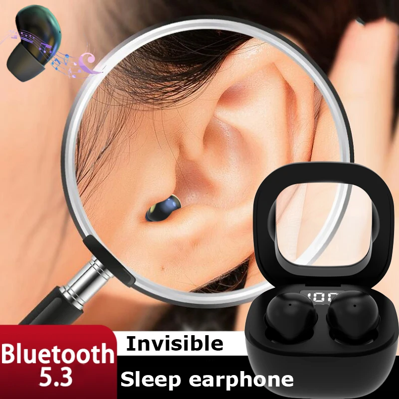 Auriculares invisibles inalámbricos con Bluetooth 5,3, cascos HiFi estéreo con cancelación de ruido, Mini auriculares ocultos para el trabajo y la música durante el sueño