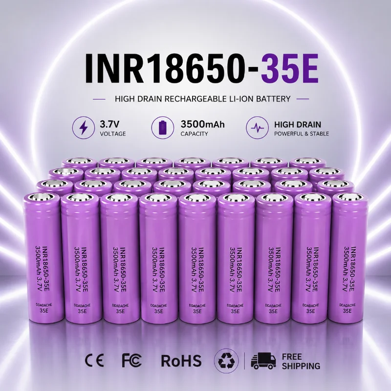 INR18650-35E 18650 Battery 3.7V 3500mAh 25A High Drain Rechargeable Li-ion Battery Cell Real Capacity Premium Grade Cell Long Life 500+ Cycles Safety Protection for Flashlight Power Tools DIY Pack EU