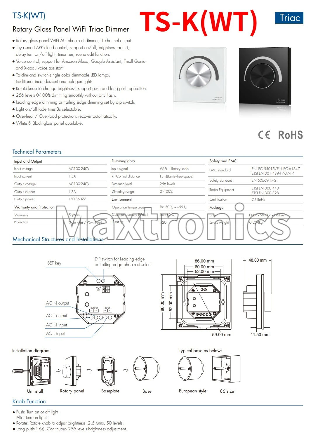 Rotary Panel Zigbee /WiFi Triac Dimmer TS-K Tuya Smart APP Cloud Control To Dim and Switch Single Color Dimmable LED Lamps/Strip view 3