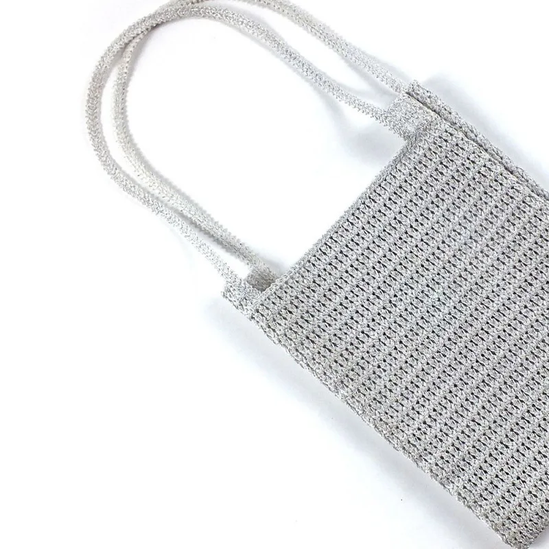 Fashionable ladies' multi-functional small silver bag luxury designer silver net woven small mixed material large capacity hand