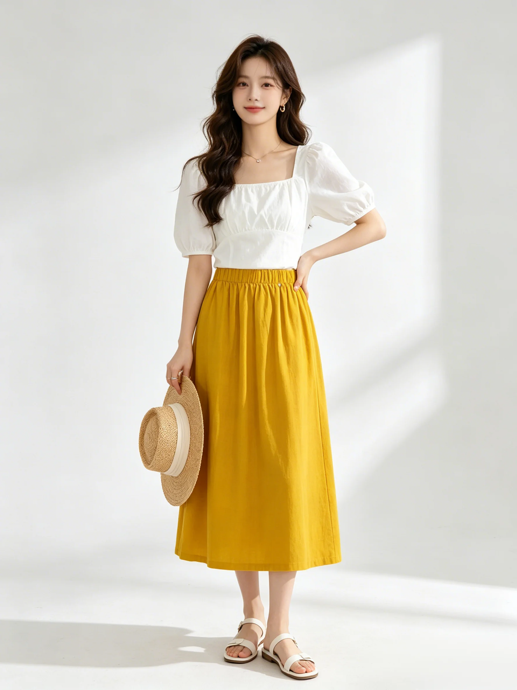 

High Waist Elastic Korean Style Vintage Skirt Mid-Length Skin-Friendly Asymmetrical Straight Cut Summer Design Versatile Skirt