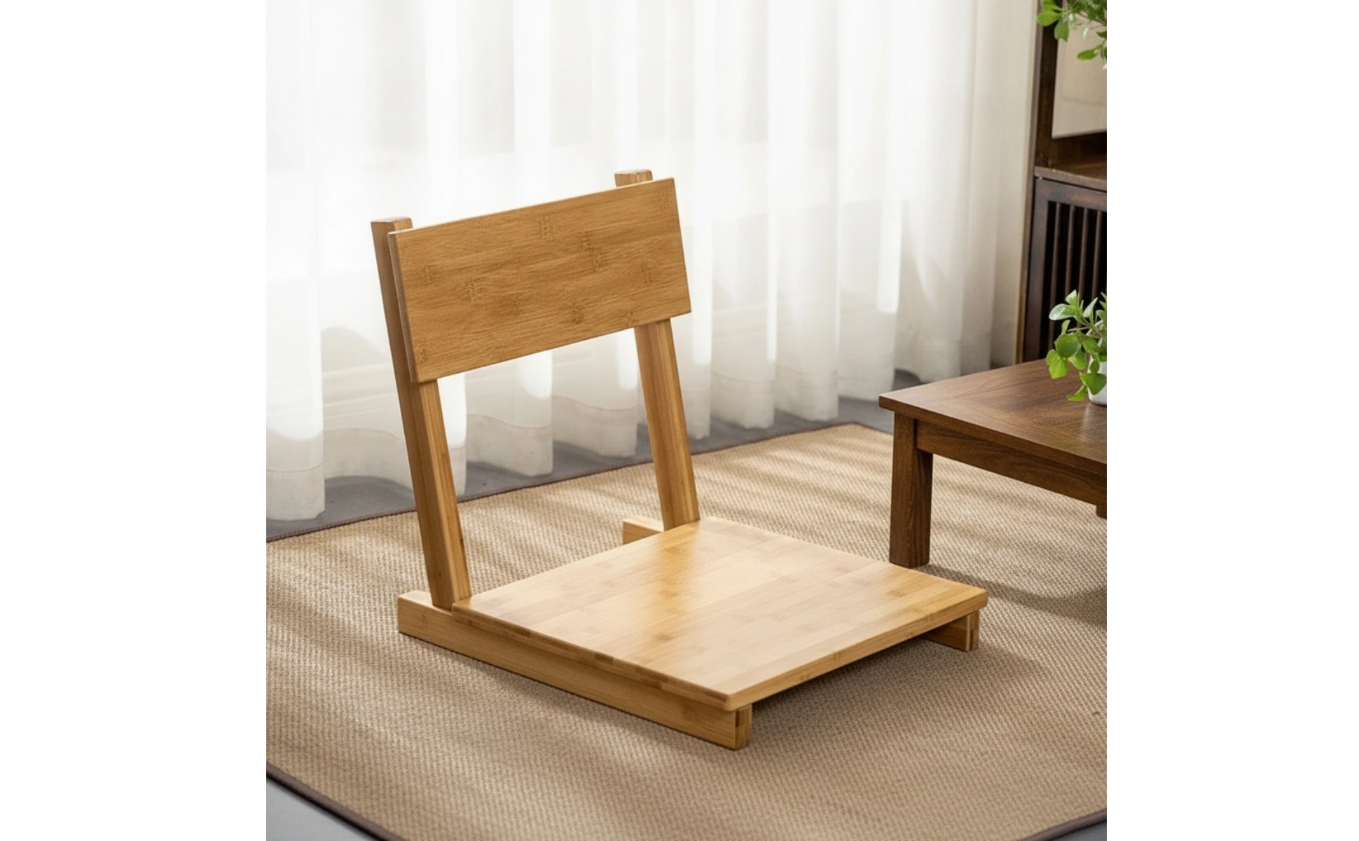 Bamboo Folding Floor Chair with Backrest Japanese-inspired Low-profile Seat for Meditation or Tea Time