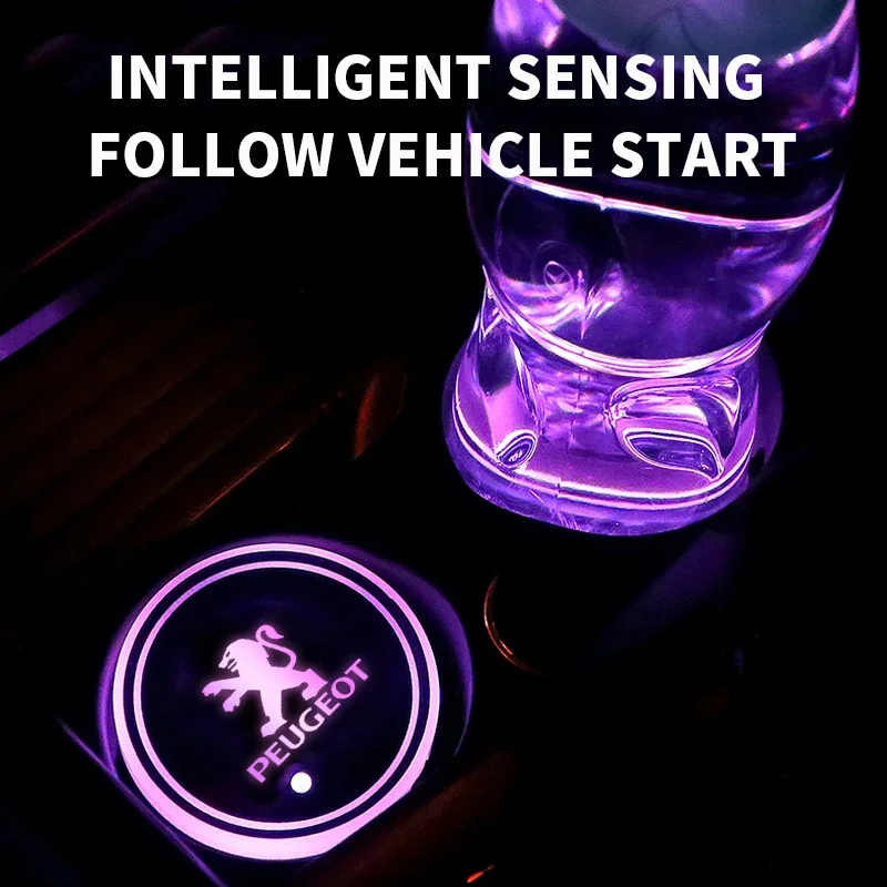 New LED Luminous Car Water Cup Holder Coaster Lamps Car Accessorie For Peugeot 206 207 208 306 307 308 508 106 107 108 3008 5008