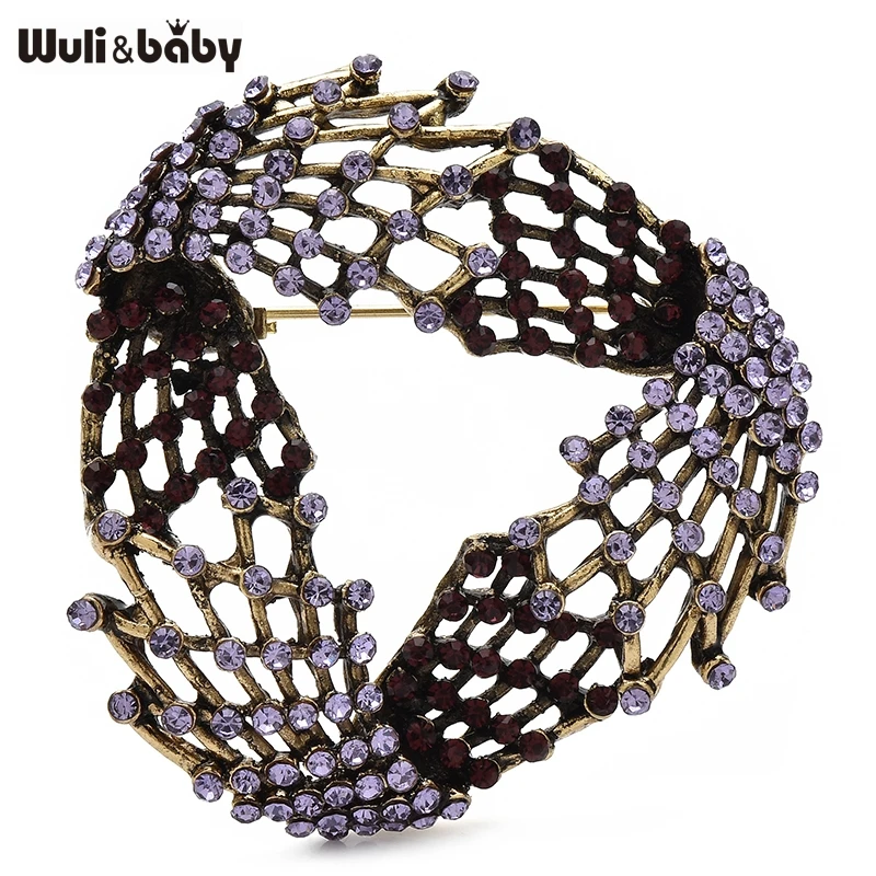 Wuli&baby Vintage Geometric Flower Brooches 3-color Rhinestone Triangle Brooch For Women's Clothes Pins Gifts