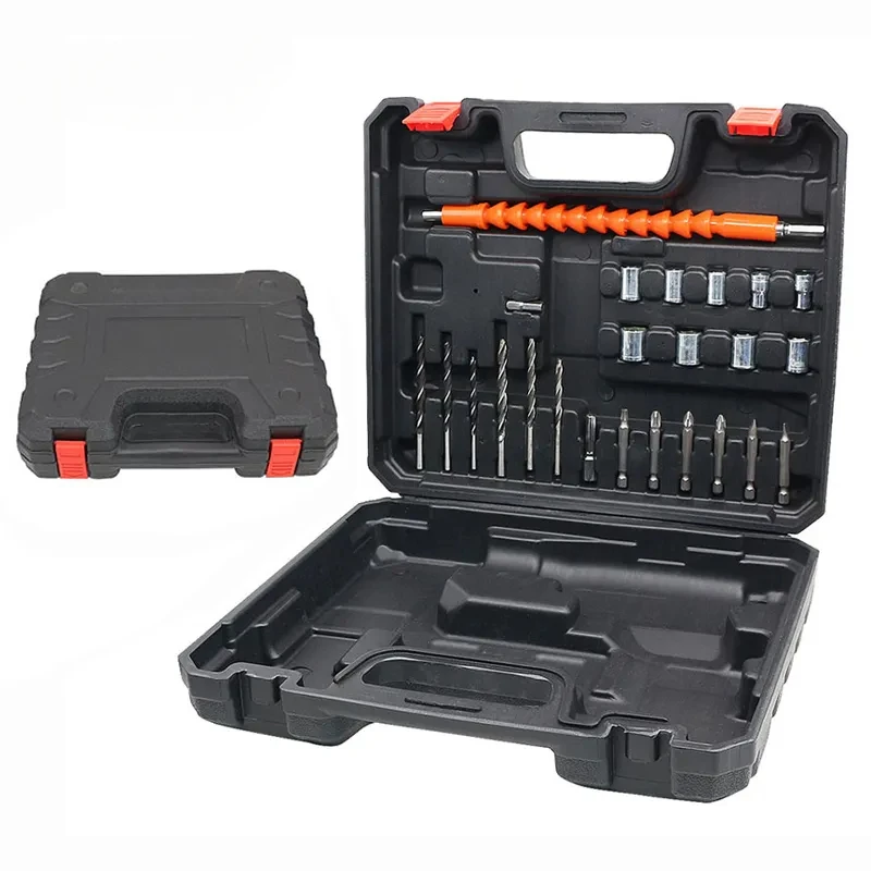 Hard Plastic Suitcase Toolbox Electric Drill Box with Metal Drill Bit Screwdriver Accessories Sets Portable Case