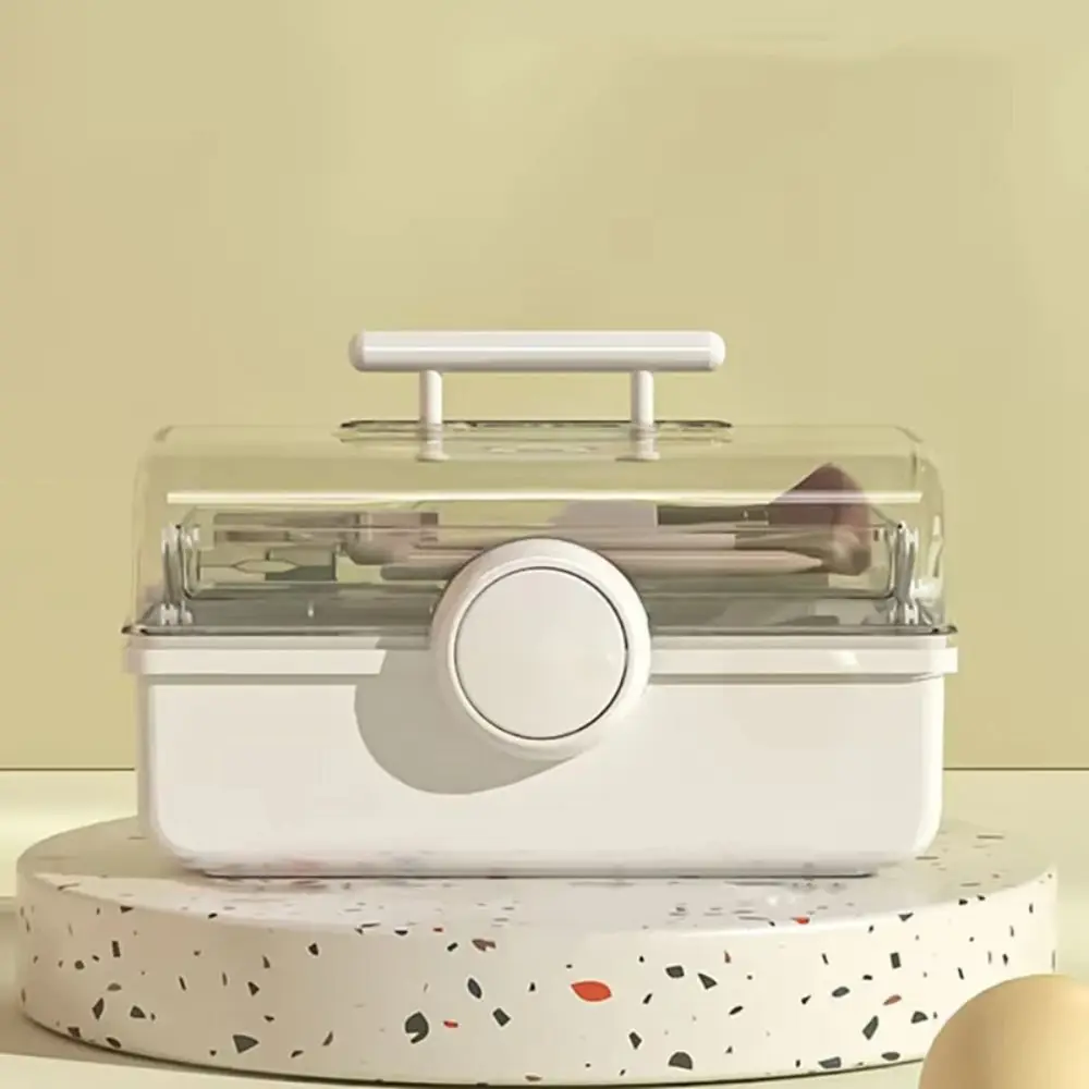 

Multipurpose Cosmetic Storage Box Family Container 3-layer Makeup Organizer with Lock Handheld Medicine Storage Case for Sewing