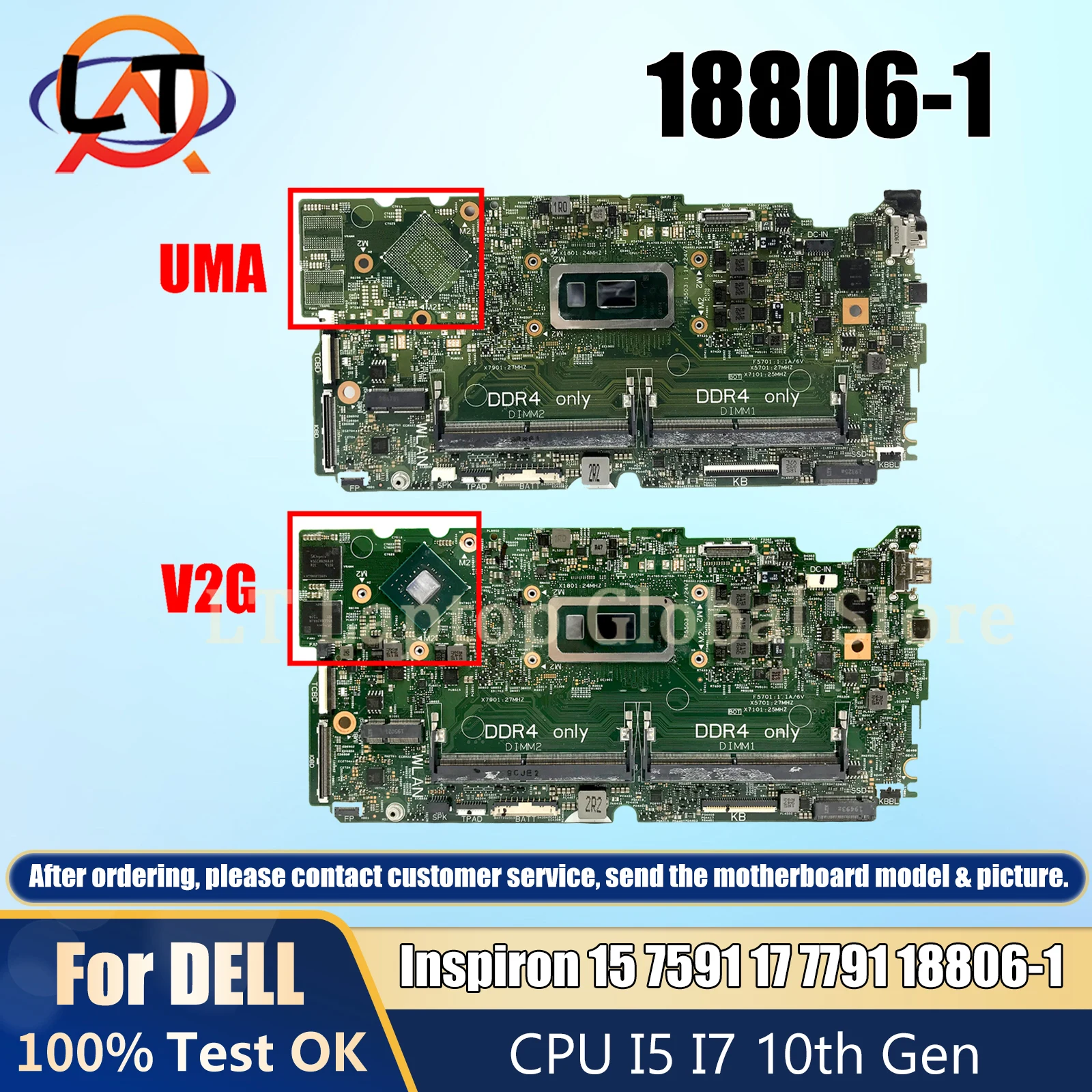 

18806-1 mainboard For Dell Inspiron 15 7591 17 7791 0850TM 0D0JY6 Laptop Motherboard With I5-10210U I7-10510U CPU DDR4 CN-0850TM