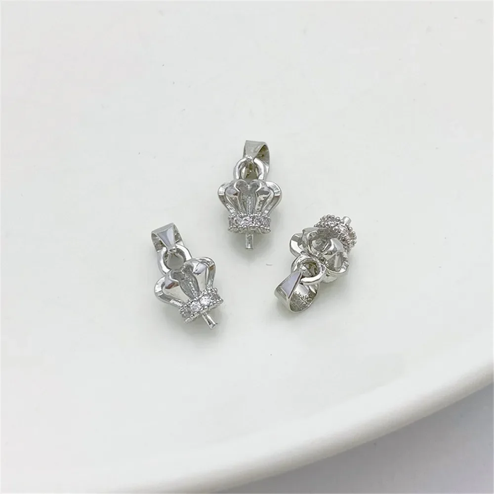 

18K Gold Inlaid Zircon Crown Half Hole Bead Holder Pendant with Handcrafted DIY Crystal Pearl Empty Holder Accessories