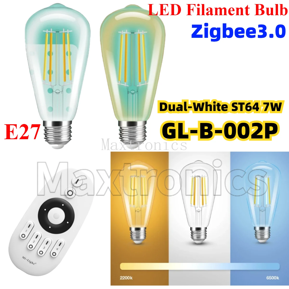 

НОВЫЙ E27 Zigbee3.0 Pro Винтажный стиль Светодиодная лампа накаливания Dual-White ST64 7W Smart Wifi Приложение Alexa Голосовое управление для домашнего декора