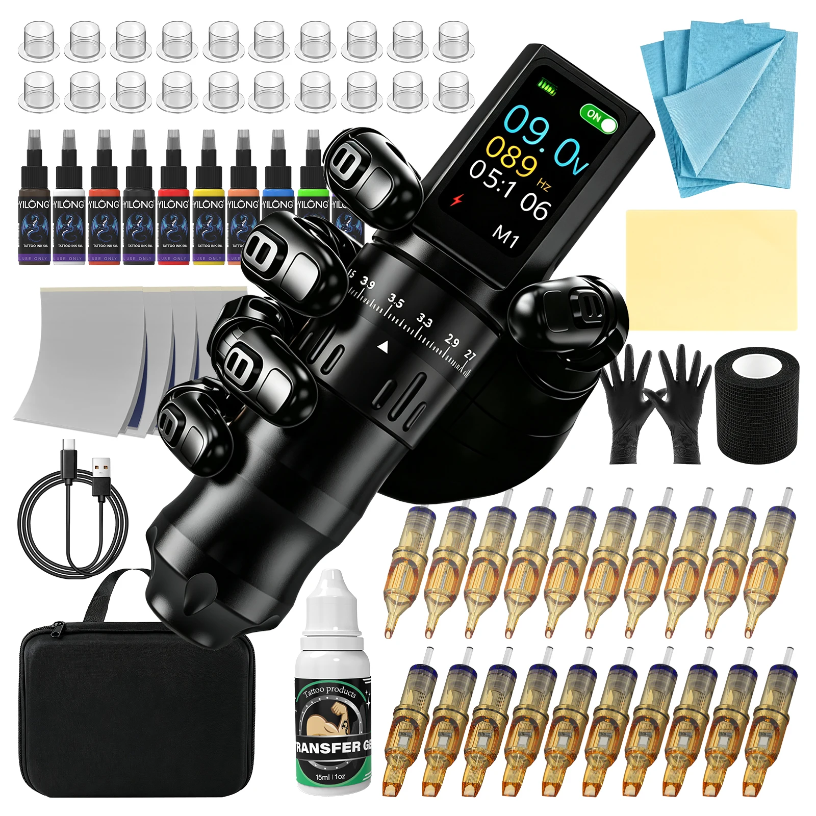YILONG Adjustable Stroke Wireless Rotary Tattoo Machine Kit with Battery LED Display for Body Art Tattoo Supplies