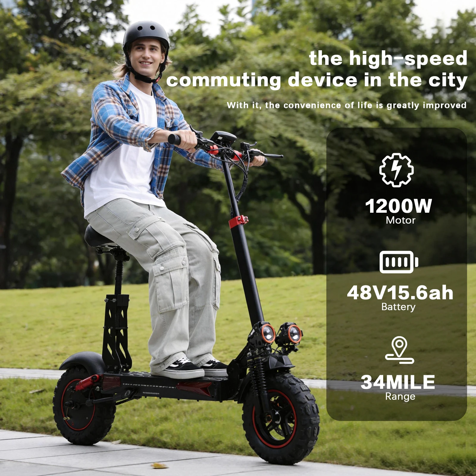J11PLUS Electric Scooter for Adults, 1200W Motor, 48V 15.6Ah Battery, 11-Inch Off-Road Tubeless Tires, Dual Disc Brakes, Dual Suspension, LED Lights, Foldable Electric Scooter