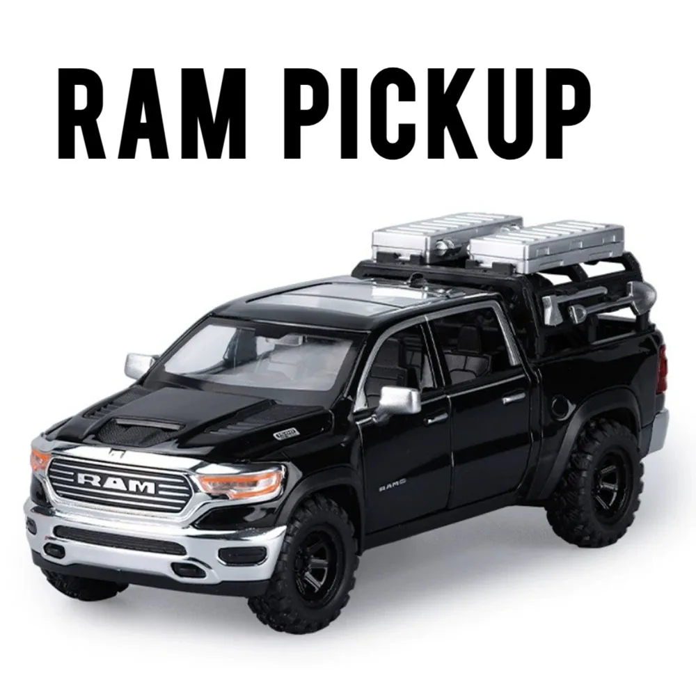 

1:32 Scale RAM Pickup Mammoth Car Model Toy Music Light Pull Back Shock Absorption Cross-Country Vehicles Home Decoration