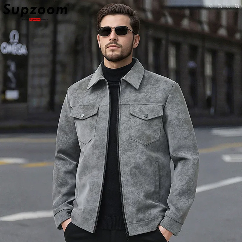 

Supzoom 2025 Новое поступление, осенне-зимние бархатные свободные повседневные замшевые куртки с лацканами на молнии в стиле Bf, красивые мужские куртки, пальто