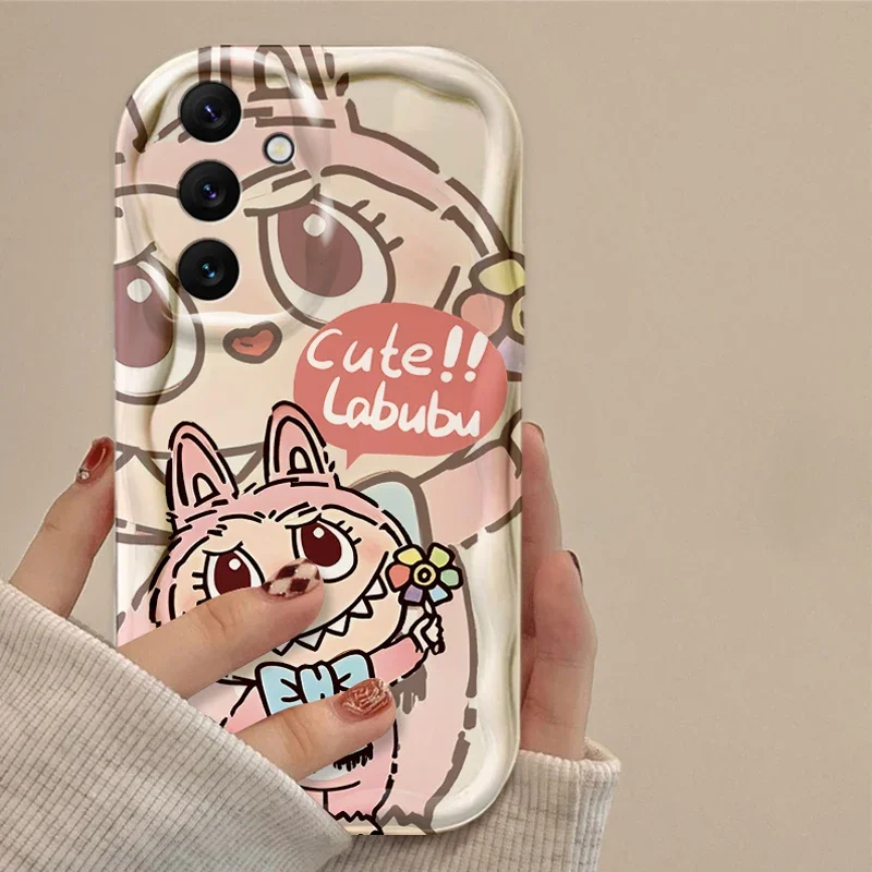 Cartoon Cute Labubu 3D Wave Case For Samsung Galaxy S24 Ultra S22 S23 Plus S21 S20 FE A25 A55 A35 A15 A16 A05 A05S A06 Back Etui