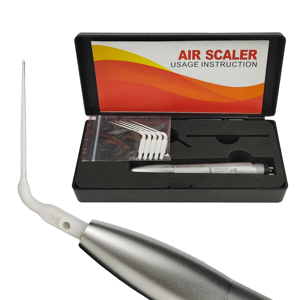 Dental Ultrasonic Air Perio Scaler Handpiece Sonic 2/4 Hole with 5 pcs Scaler plastic Tips Tooth Cleaner