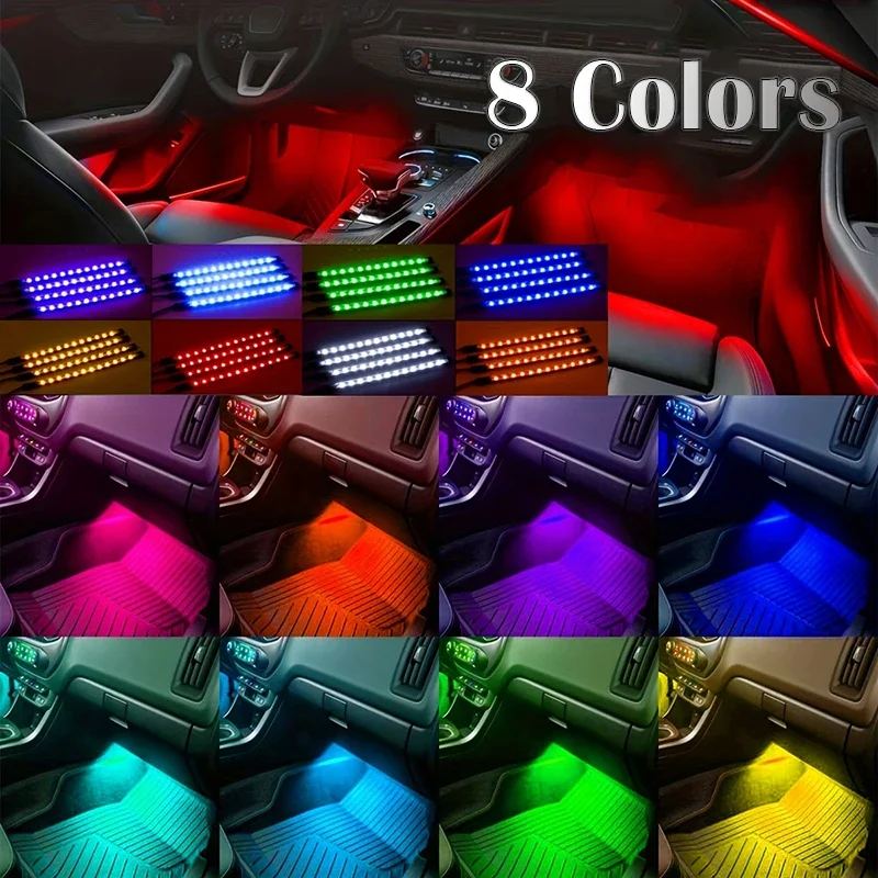 Tira de Luces LED para Coche con Música, 48 LED, Control por Aplicación Bluetooth Inteligente USB, Impermeable, Multicolor RGB, Tira de Luces Ambientales para Interior de Coche
