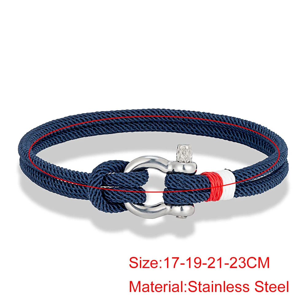 MKENDN Navy Blue Braided Rope Bracelet Stainless Steel Mini Horseshoe Shackle with Screws Bracelets for Men Women Couple Jewelry