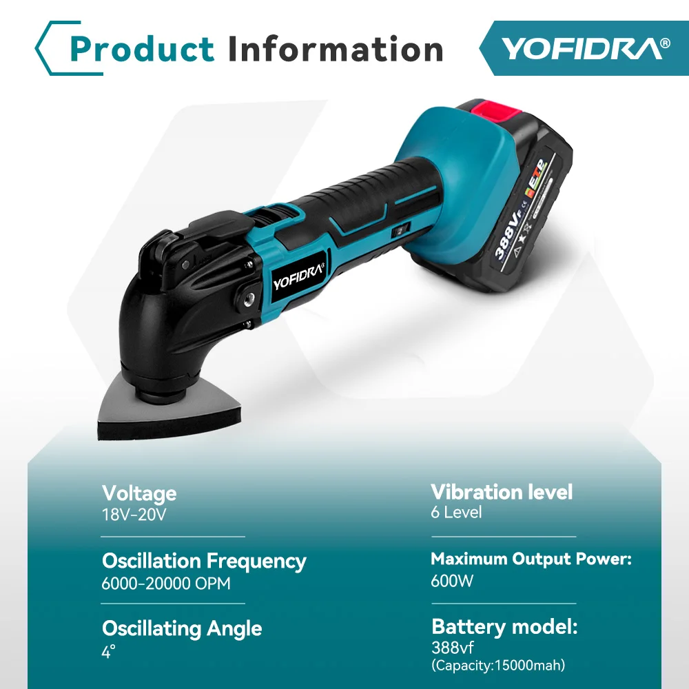 YOFIDRA Oszillierendes Multifunktionswerkzeug, elektrische Säge, Trimmer, Schaufel, Schneidemaschine für Makita 18 V Akku, Holzbearbeitungswerkzeug