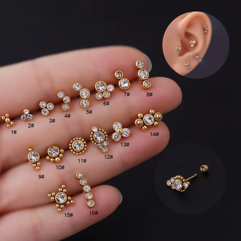 1PC Crystal Flower Tragus Piercing Earring Flat 16G Cartilage Piercing Helix Jewelry Daith Conch Rook Lobe Earring Labret Stud