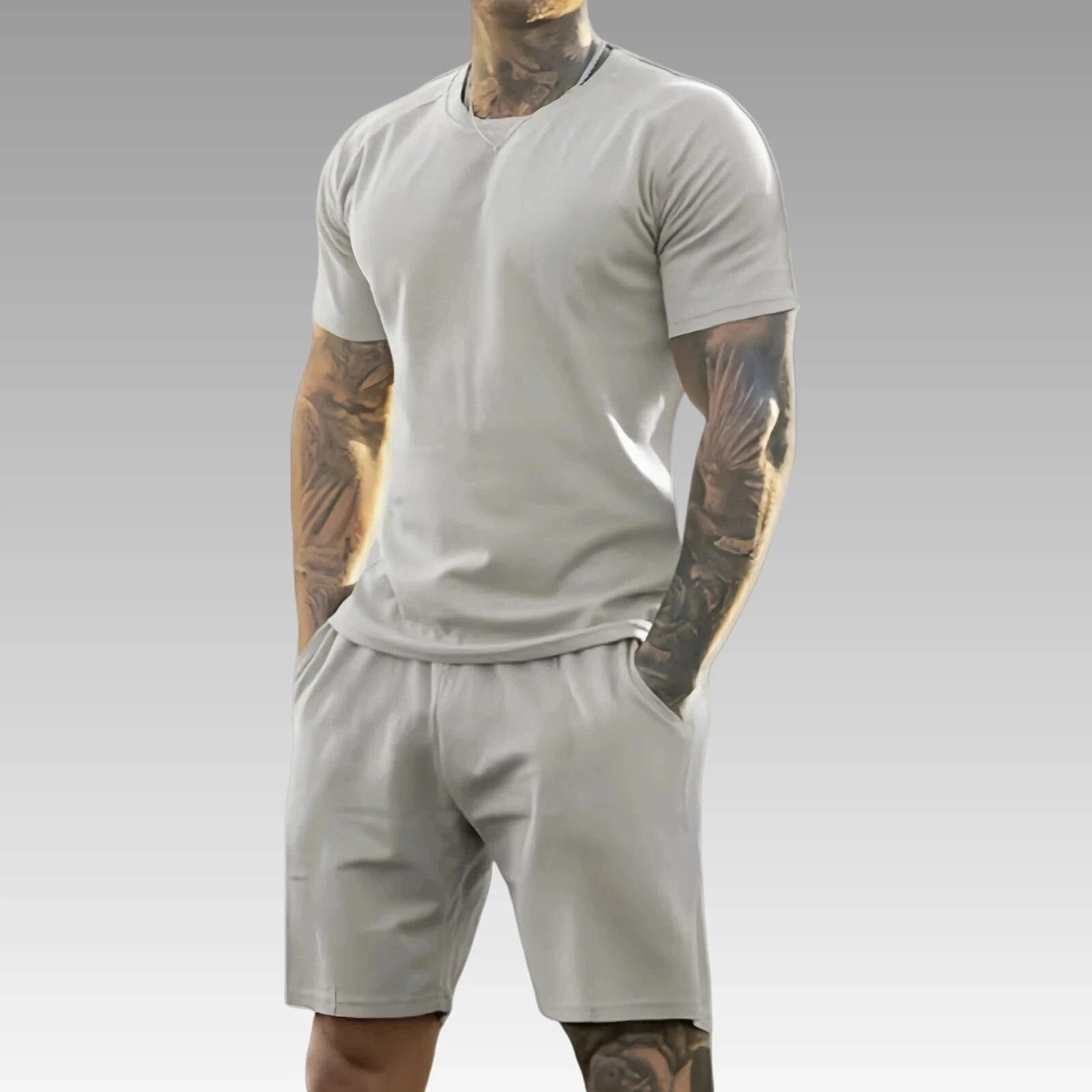 2026 Summer New Men's Printed Short-sleeved T-shirt + Shorts Suit, Casual Sportswear, Breathable Outdoor Casual Men's T-shirt,