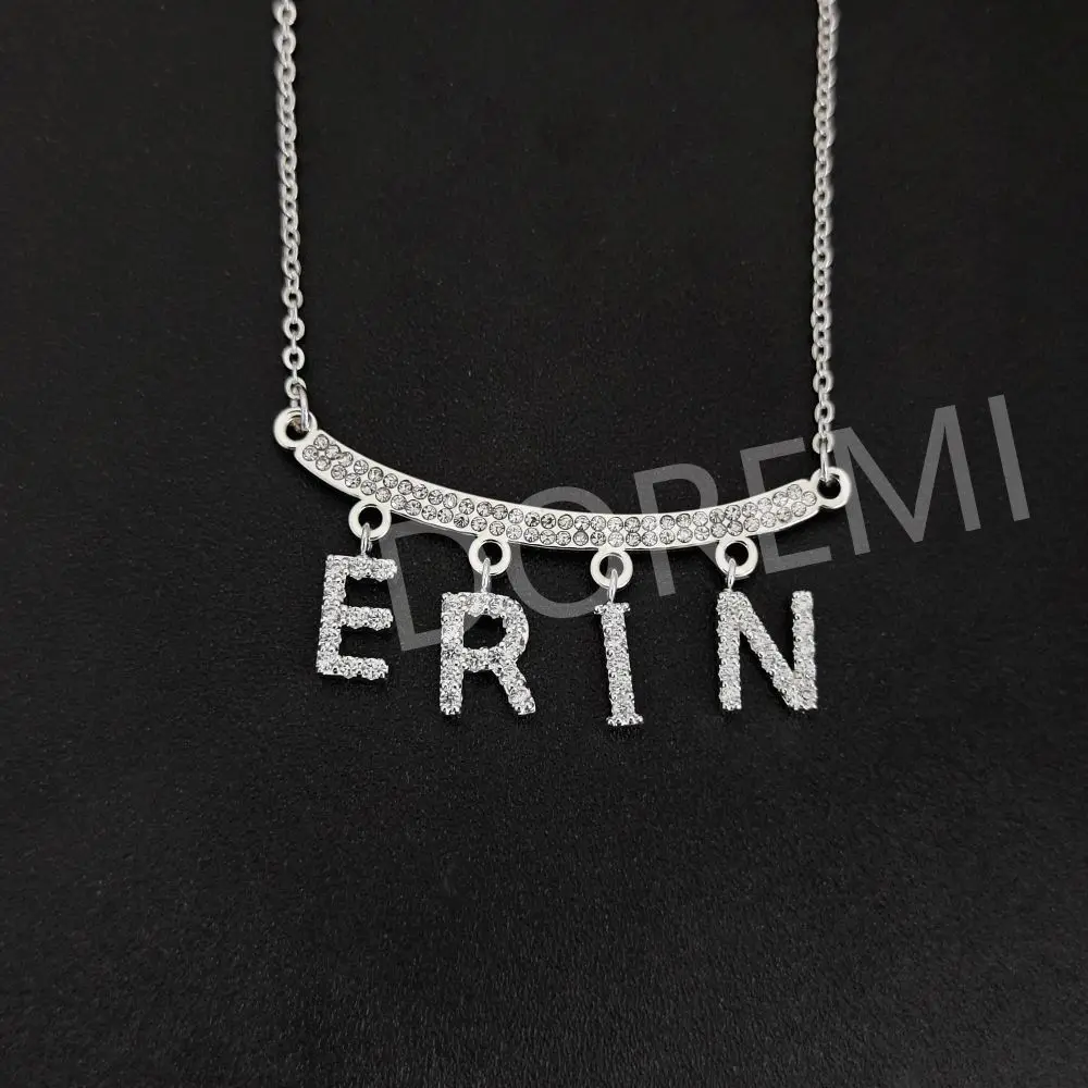 DOREMI Happy Face Custom Name Letters Necklace Zircon Name Charms Initial Letter Women Ins Jewelry Necklace