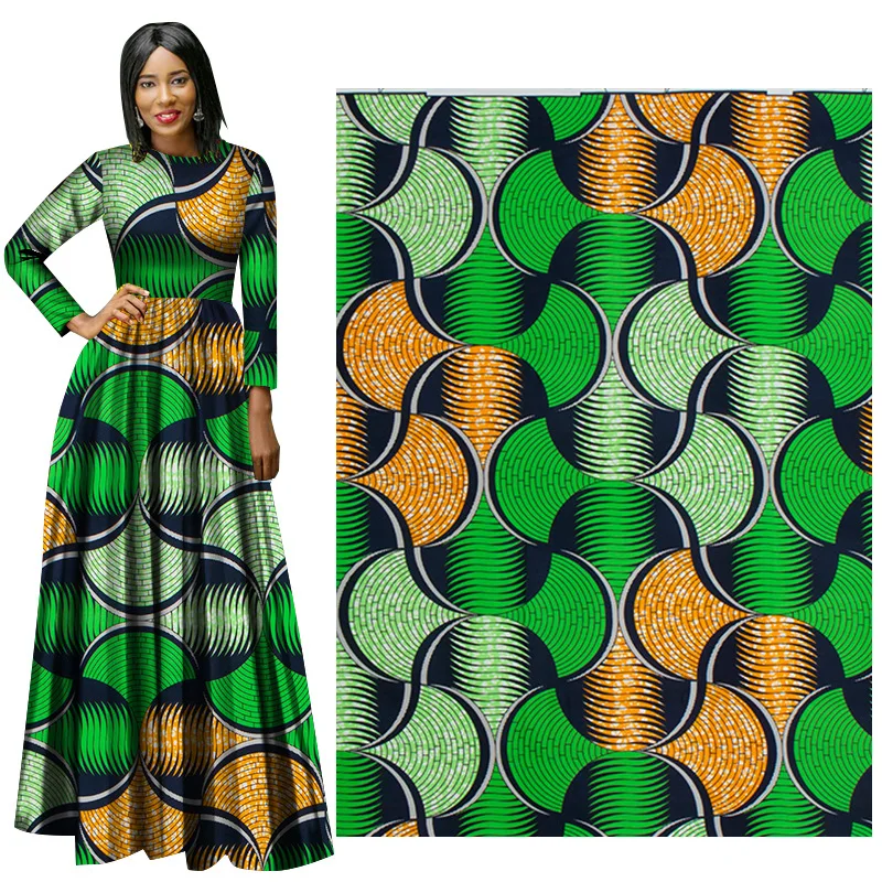 6 Yards/Lot afrikanischer Stoff bedrucktes grünes Polyester material für das Handwoking-Nähen von Frauen kleid Stoff ohrring kleidern