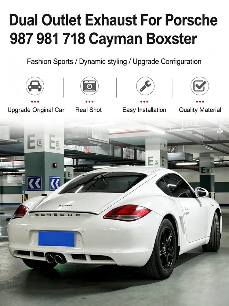 Passend für Porsche 987 981 718 Cayman Boxster 2006-2026: Upgrade-Zubehör für Auspuffanlage von quadratischem auf doppelten Auslass – Detail 1