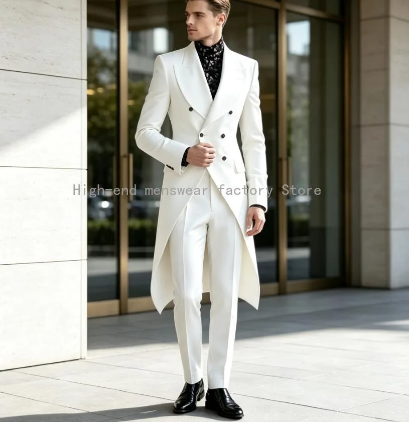 Classic Designal Long Blazer Men Suits Wedding Party Formal Groom Groomsman Prom Business Male Tuxedos 2 Piece Sets Jacket Pants