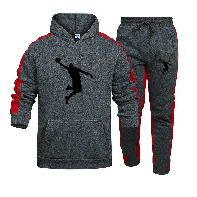 Jogging Mens Tracksuit Printing Daily Casual Hooded Sweatshirt Suit Gym Sports Training Clothing Hot Sales Vigour Warm Pants Set