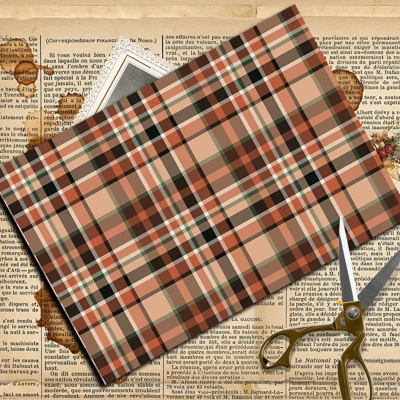 A5 Size 12Pcs Retro Mocha Coffee Plaid Papers DIY Scrapbooking Material Origami Decorative Paper Album Background Craft Supplies