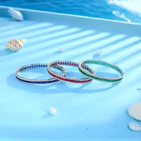 Sterling Silver Rainbow Bracelet Women Featuring Lab Grown Multicolor Gemstones Comfort Fit Adjustable Bangle Fashion Jewelry Gi