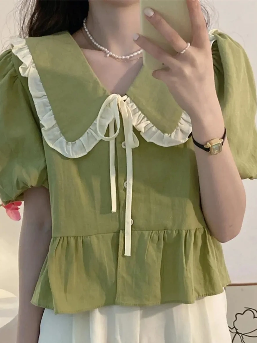 

Женский летний деревянный кукольный воротник Sweet Knot irt Bubble ort Sve Design, уникальный топ в Корейском стиле для поездок на работу