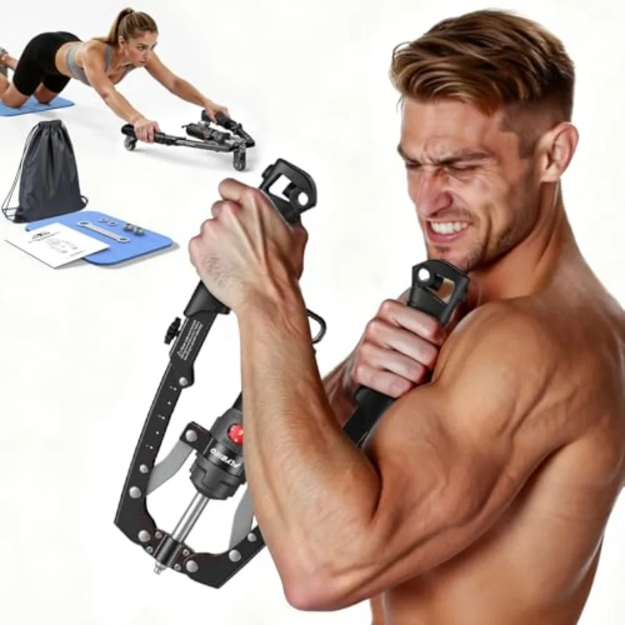 3-in-1 Chest Arm Twister Core Trainer Hydraulic Power CoreFlex for Strength Training 22-440lbs Resistance Black with Ab Roller