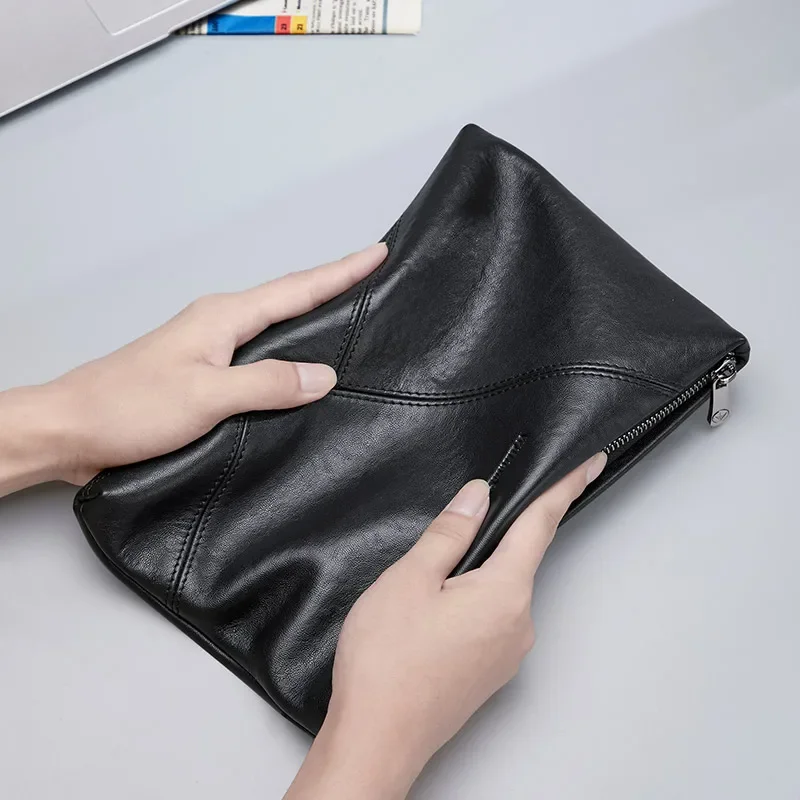 Bolso de mano de gran capacidad para hombre de negocios, bolso de mano largo, bolso de mano multifuncional, bolso de sobre Boss, bolso con cremallera, clip negro