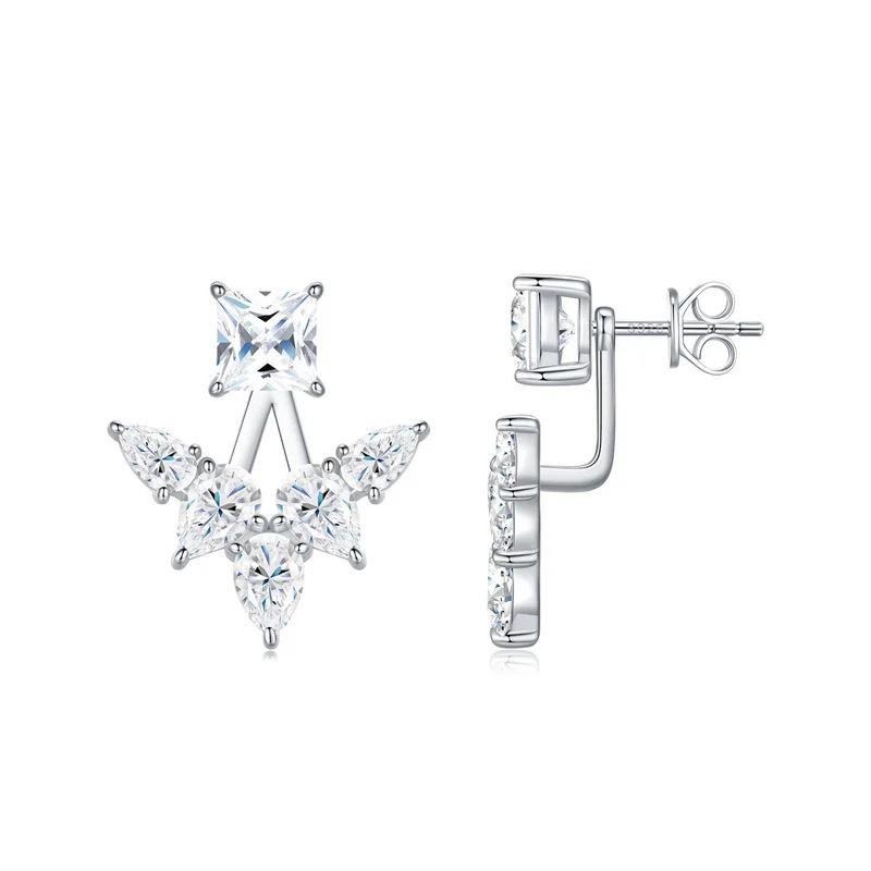 

ZFSILVER Trendy s925 Silver Moissanite Double Wear Waterdrop Sqaure Fan Earrings For Women Accessories Party Jewelry Gift E15897