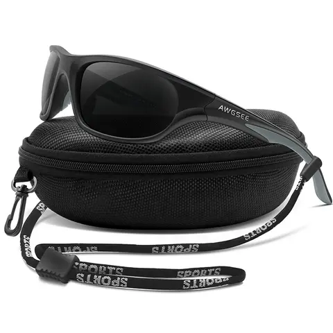 AWGSEE Polarized Sports Sunglasses For Men Cycling Driving Fishing Sun Glasses TR90 Unbreakable Frame Wearing box