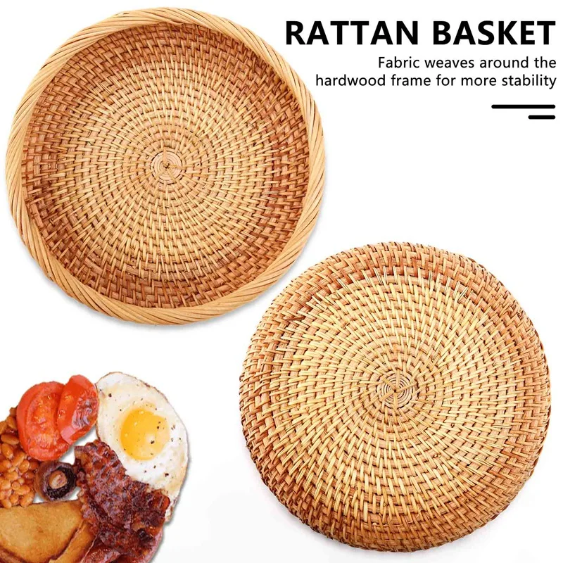 Bread Basket 2 Pack Rattan Woven Storage Basket,Bread Basket Display Basket Fruit Candy Cake