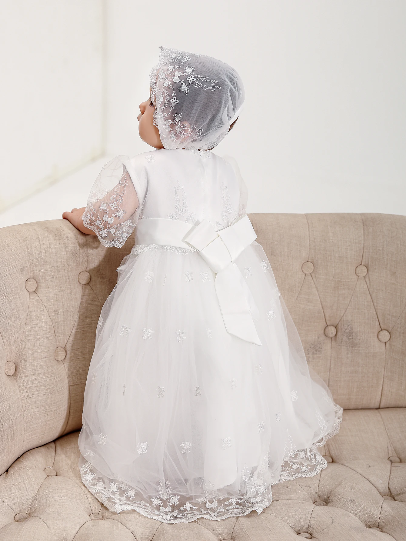 Embroidered Prom Luxury Baby Girl Baptism Dress New Design Christening with Bonnet Lace Dresses